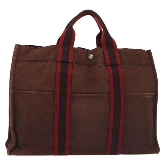 HERMES Fourre Tout MM Hand Bag Canvas Brown Auth 135190 - Picture 1 of 16